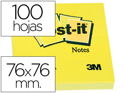 Bloc de 100 notas adhesivas Post-it 654 76x76mm. amarillas